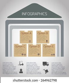 Warehouse Infographic Template With Silhouettes Icons. Vector Illustration