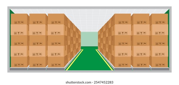 warehouse interior with boxes on racks, carton box on shelf, logistics, cargo, storehouse, parcel storage postal service, storehouse with goods on shelves