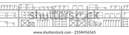 Warehouse interior storage graphic black illustration long vector 