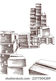 Lagereinrichtung mit Kisten, Vektorgrafik