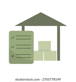 Comprobación de inventario de almacén. Casillas de lista de logística. Vector de entrega de almacenamiento. Elemento de la cadena de suministro.
