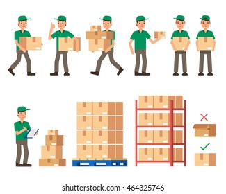 Warehouse Inventory And Delivery Workers Modern Flat Style Vector Illustration Isolated On White Background