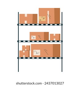 Warehouse Inventory with Rack with Shelf and Cardboard Box Vector Illustration