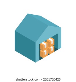 Warehouse, Isometric Icon. Boxes In The Interstitial Building, Storage Room