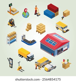 Warehouse Isometric Infographic 3d container depot