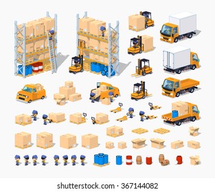 Warehouse Isometric Infographic Construction Set. Build Your Own Design