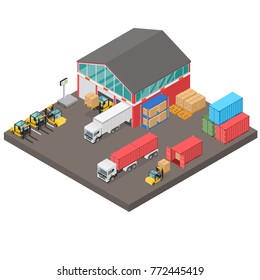 Warehouse Isometric View Containers Transportation Loading Stock Vector ...