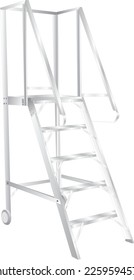 Warehouse ladder with removable platform. With perimeter railing and side handrails
