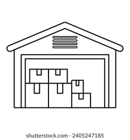 Warehouse line art. Vector illustration with logistic theme and line art vector style. Editable vector element.