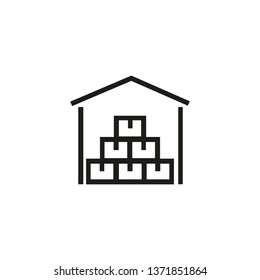 Warehouse line icon. Building with stacks of boxes inside. Real estate concept. Vector illustration can be used for logistics, storage, cargo