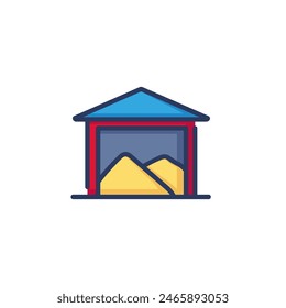 Warehouse line icon. Building, storage, heap of grain isolated outline sign. Grain production, agriculture, harvest concept. Vector illustration, symbol element for web design and apps