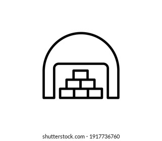 Icono de línea de almacén. Símbolo vectorial en estilo plano y a la moda sobre fondo blanco. Canto de almacén para diseño.