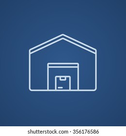 Warehouse line icon for web, mobile and infographics. Vector light blue icon isolated on blue background.