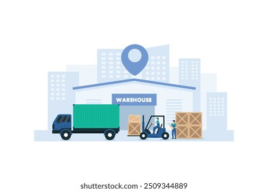 Warehouse Loader Arranging Cargo for Shipmen. Illustration