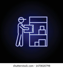 warehouse loader line icon in blue neon style. Set of logistics illustration icons. Signs, symbols can be used for web, logo, mobile app, UI, UX