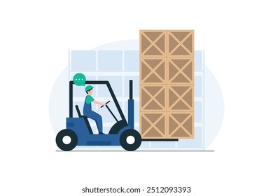 Pallets de empilhamento do carregador do depósito, Operações eficientes do depósito, Carregamento de paletes, Equipamento do depósito, Manuseio de materiais, Eficiência da cadeia de suprimentos. ilustração