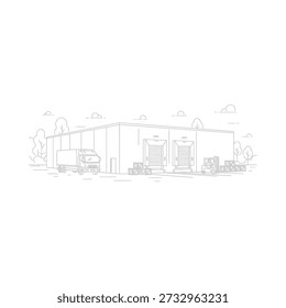 Warehouse loading dock with truck and containers industrial area with delivery vehicles and stack of boxes