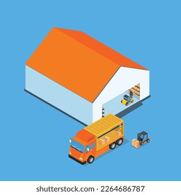 Warehouse Loading Truck Working Forklift 3d isometric vector illustration concept for banner, website, landing page, ads, flyer template