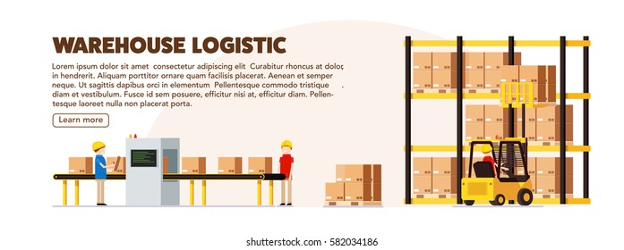 warehouse logistic background isometric objects car human forklift boxes workers vector eps 10