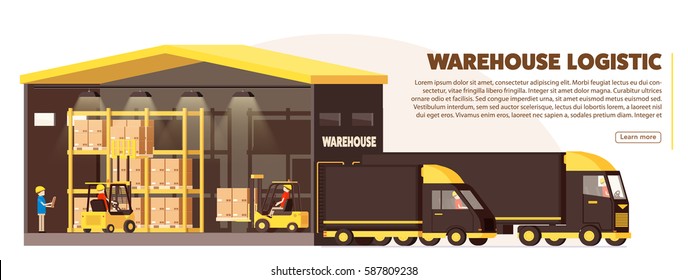 warehouse logistic background isometric objects car human forklift boxes workers vector eps 10 set