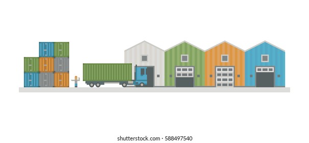 Warehouse logistic buildings vector illustration.
