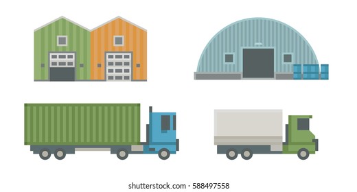 Warehouse logistic buildings vector illustration.