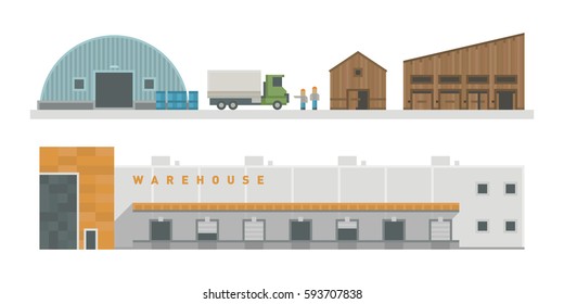 Warehouse logistic buildings vector illustration.