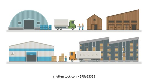 Warehouse logistic buildings vector illustration.
