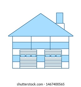 Icono de concepto logístico de almacén. Línea Delgada Con Diseño De Relleno Azul. Ilustración vectorial.