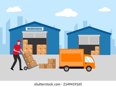 Warehouse and logistic distribution truck in flat design.