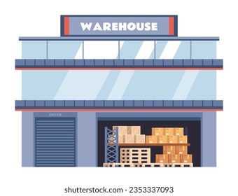 Warehouse logistic interior storage room factory concept. Vector flat graphic design illustration