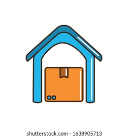 warehouse logistic storage cardboard box cargo delivery vector illustration line and fill