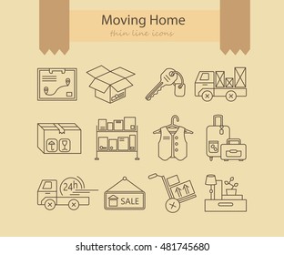 Warehouse Logistic Thin Line Icons. Moving Home, Moving House Business Services Logo. Vector Thin Line Icons.