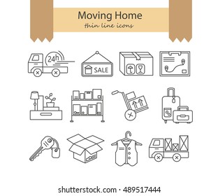 Warehouse Logistic Thin Line Icons. Moving Home, Moving House Business Services Logo. Vector Thin Line Icons.