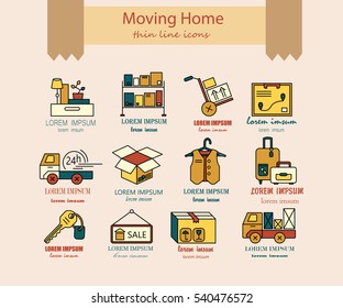 Warehouse Logistic Thin Line Icons. Moving Home, Moving House Business Services Logo. Vector Thin Line Icons.