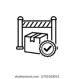 Logística de almacén aprobado icono de paquete en blanco y negro Ilustración vectorial de paquete comprobado y barrera