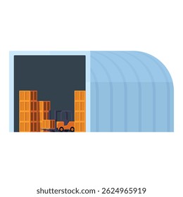 Warehouse logistics with forklift carrying boxes, transportation and delivery concept