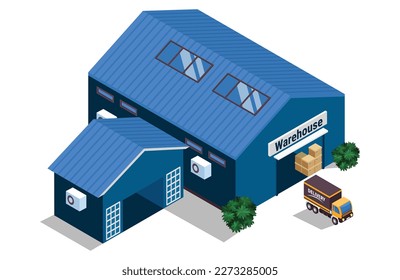 Warehouse logistics icon 3d architecture truck outline.