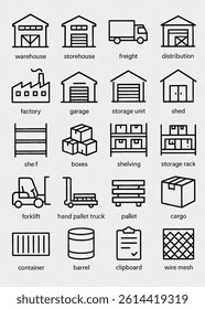 Warehouse and Logistics Icon Set - Line Style