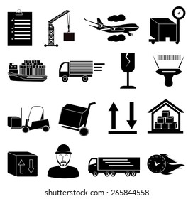 warehouse logistics icons set