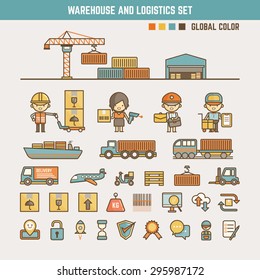 Infografiken von Lagern und Logistik für Kinder, einschließlich Zeichen und Symbole