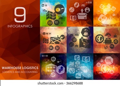 warehouse logistics infographic with unfocused background