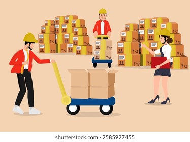 Warehouse logistics and inventory management illustration Flat design