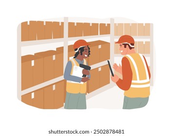 Warehouse logistics manager isolated cartoon vector illustrations. Technical college student and logistics manager in the warehouse, educational process, delivery service vector cartoon.