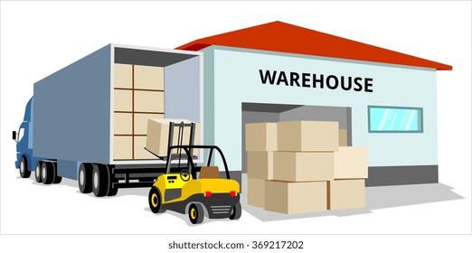 warehouse logistics transport loading box vector business truck, loader, logistics, cargo transportation