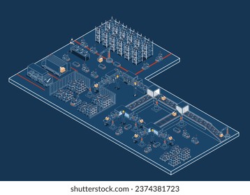 Gestión de almacenes con servicio autónomo de operaciones de transporte de robots y automatización en la gestión de productos, sistemas de IA para el trabajo. Ilustración del vector EPS 10