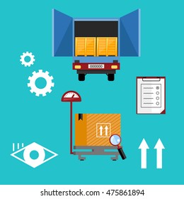 Warehouse management concept with container truck vector illustration