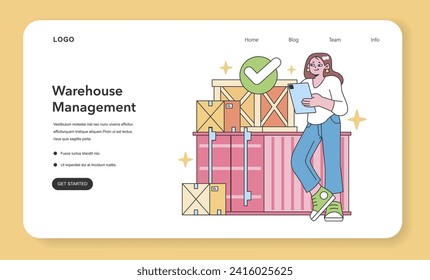 Warehouse Management concept. Diligent coordinator with clipboard organizing cargo inventory. Streamlined storage system. Flat vector illustration.