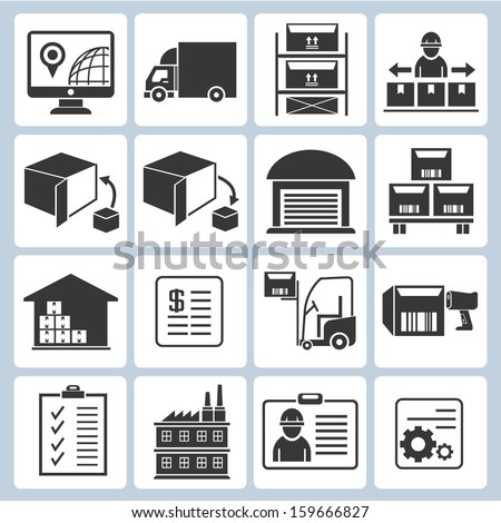 warehouse management icons set
