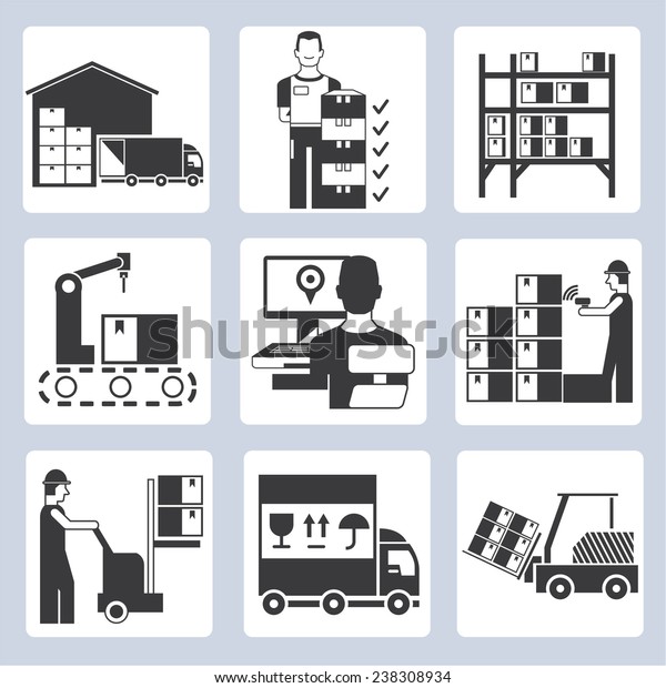 warehouse\
management icons set, warehouse operation\
icons